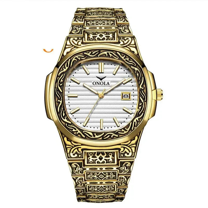 Men's Retro Quartz Watch ONOLA 3808 Waterproof with Steel Strip and Custom Muslim Azan Feature - roesports