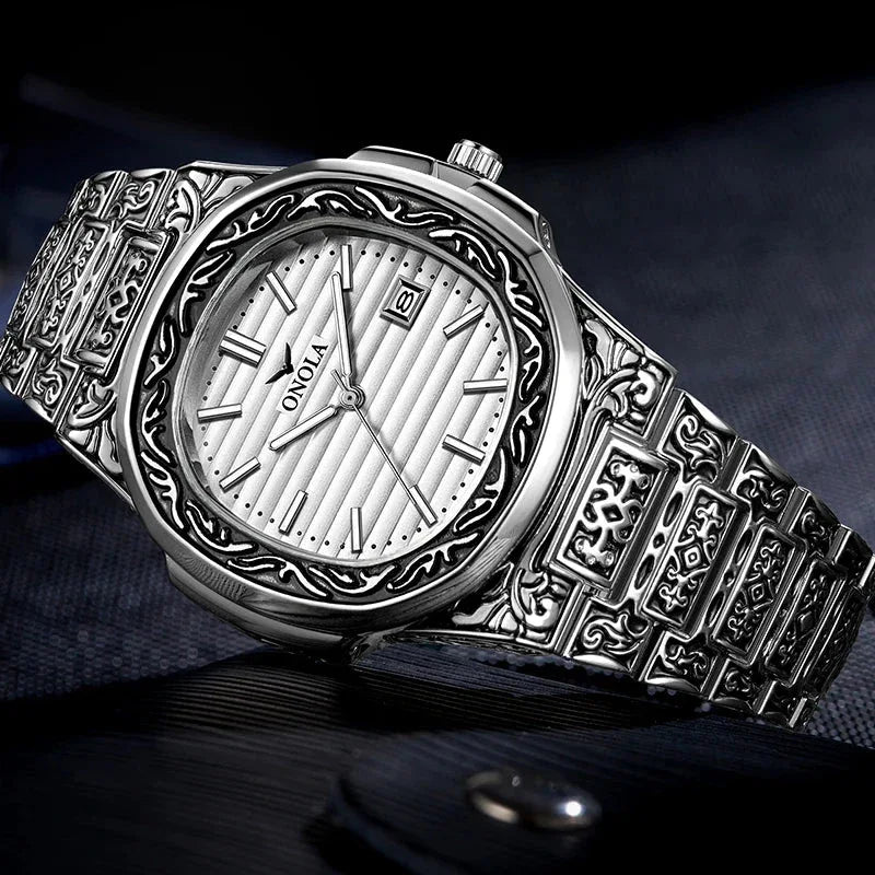 Men's Retro Quartz Watch ONOLA 3808 Waterproof with Steel Strip and Custom Muslim Azan Feature - roesports