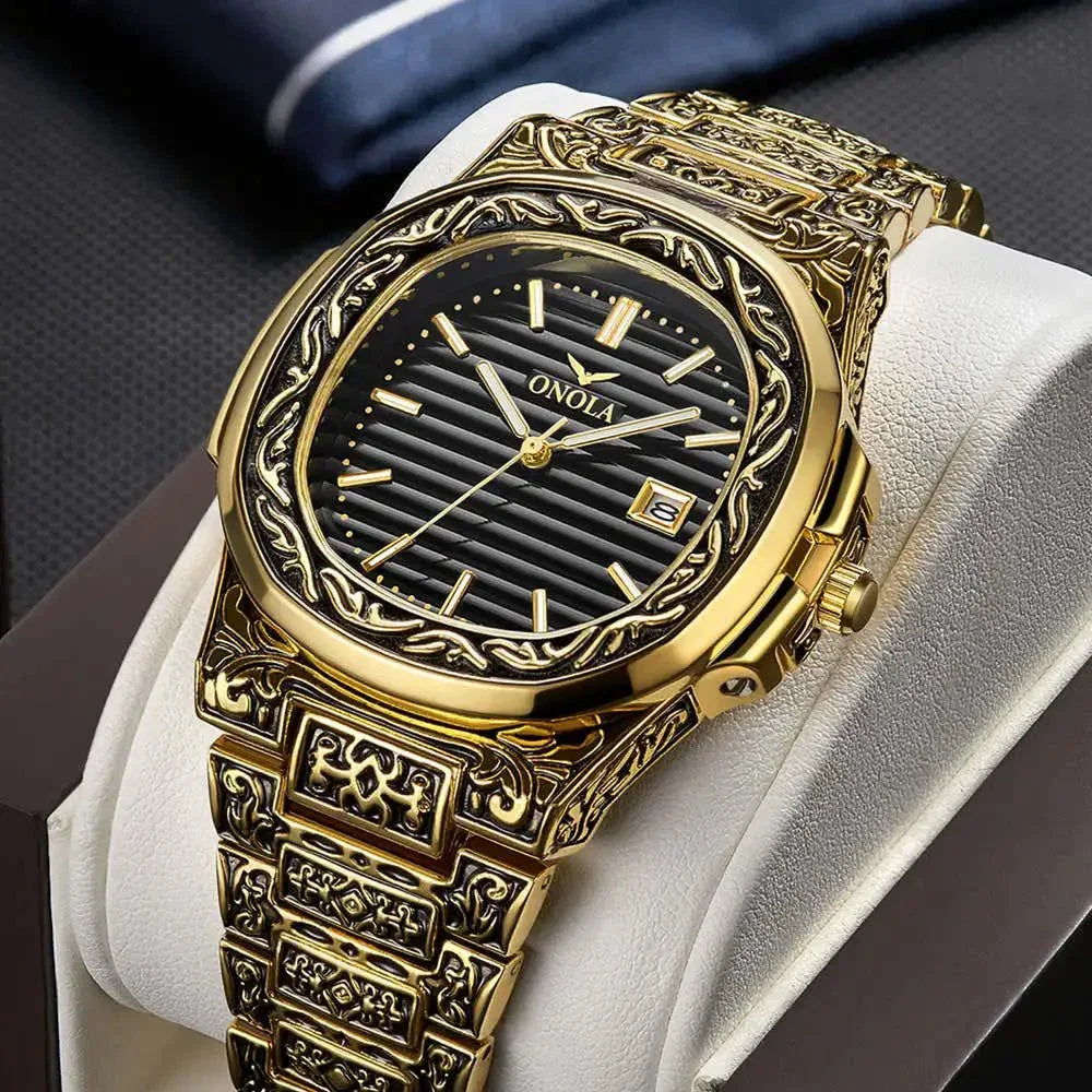 Men's Retro Quartz Watch ONOLA 3808 Waterproof with Steel Strip and Custom Muslim Azan Feature - roesports