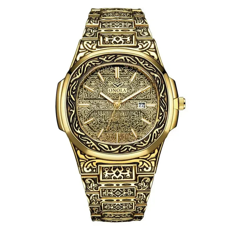 Men's Retro Quartz Watch ONOLA 3808 Waterproof with Steel Strip and Custom Muslim Azan Feature - roesports