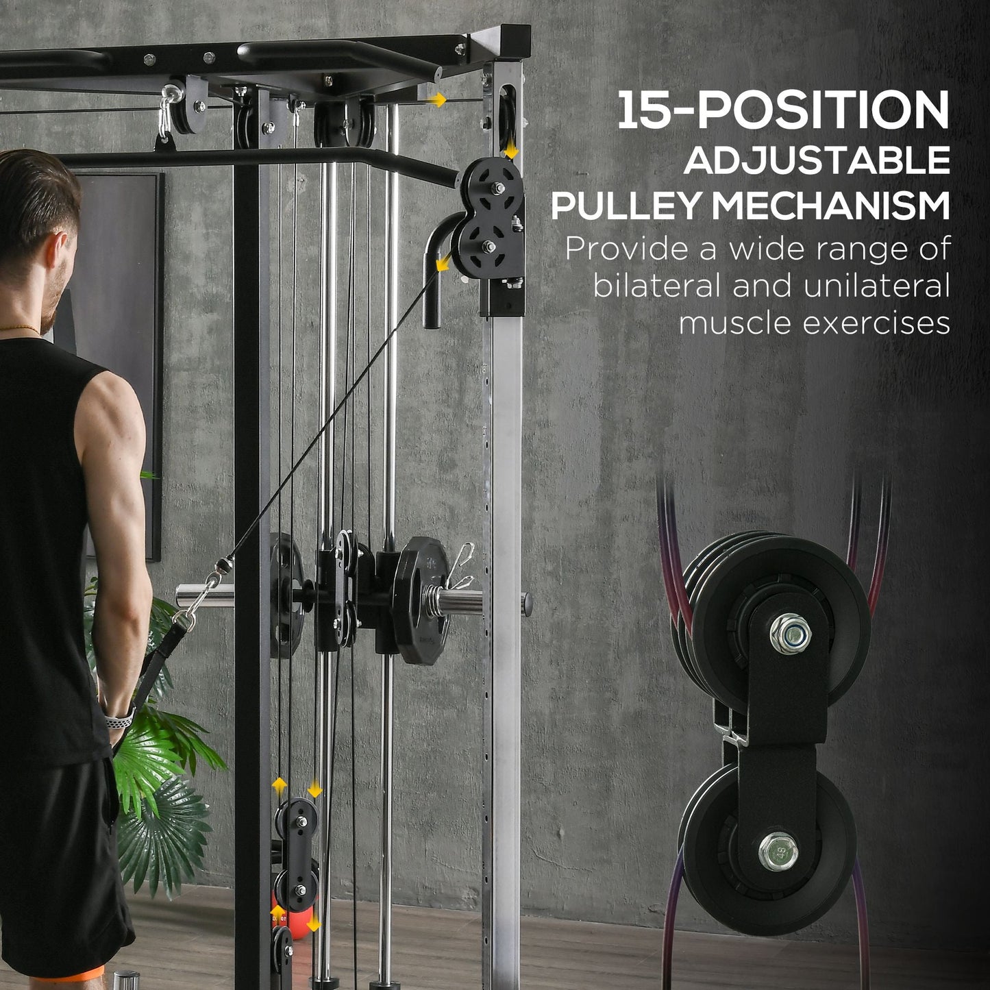 SPORTNOW Home Gym Machine, Multifunctional Gym Equipment with High and Low Pulleys, Pull Up Bar, 15-Position Adjustable Strength Training Workout Station for Full Body Fitness -