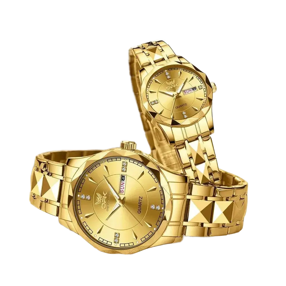 Golden Stainless Steel Couple Watches - Roesports