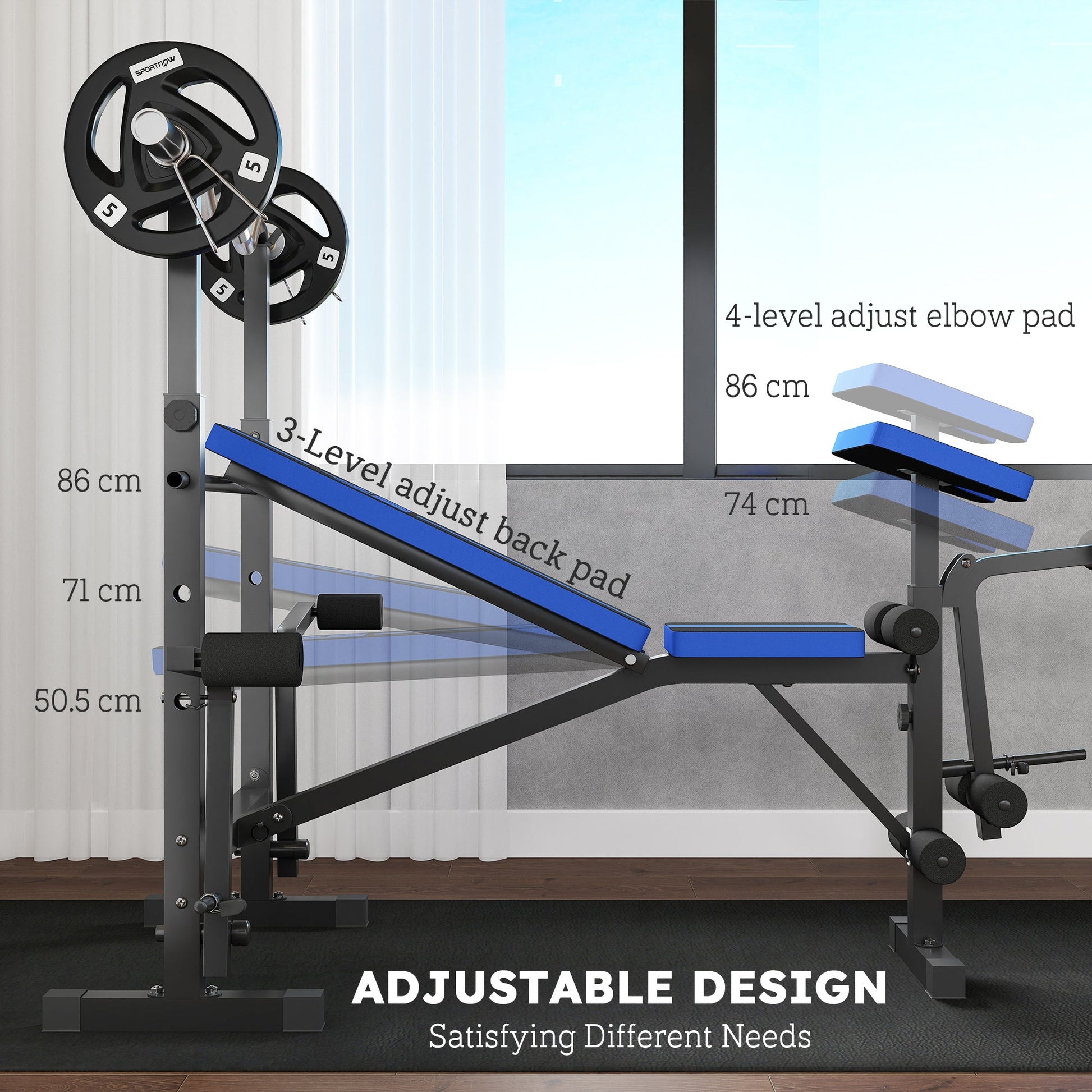 HOMCOM Adjustable Weight Bench with Leg Developer Barbell Rack for Weight Lifting and Strength Training Multifunctional Workout Station for Home Gym Fitness, Blue -