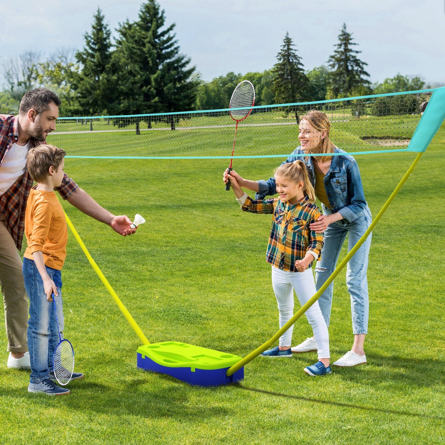 SPORTNOW Portable Badminton Net Set w/ Volleyball Net, Rackets, Shuttlecocks -