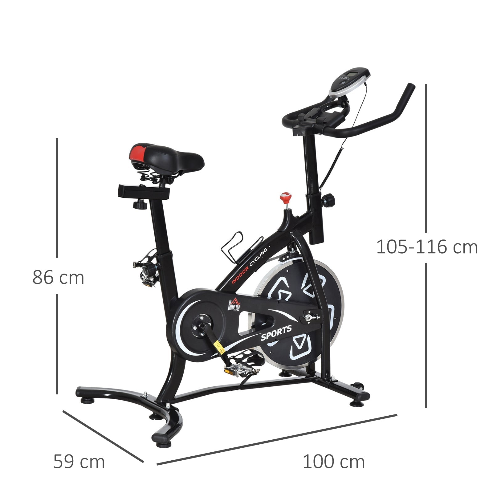 HOMCOM Indoor Stationary Exercise Bike 6kg Flywheel Fitness Cardio Workout Bke Trainer for Home Gym w/ Adjustable Resistance LCD Monitor Pad and Bottle Holder Black -