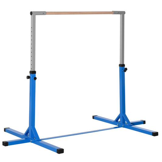 HOMCOM Height Adjustable Gymnastics Horizontal Bar for Kids, Children Junior Kip High Bar Fitness, Blue -