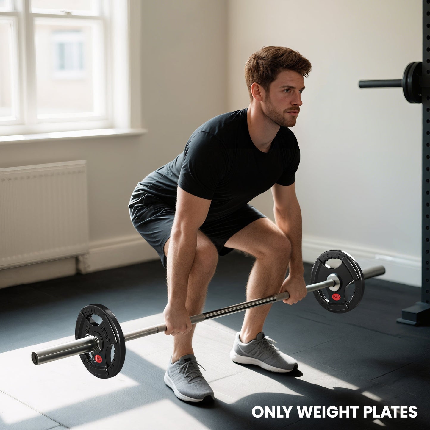 SPORTNOW Olympic Weight Plates, 2"/5cm Weight Disc Pair with Tri-Grips, 2 x 15kg Dumbbell Plates for Weightlifting and Strength Training Home Gym Fitness Workout, Black -