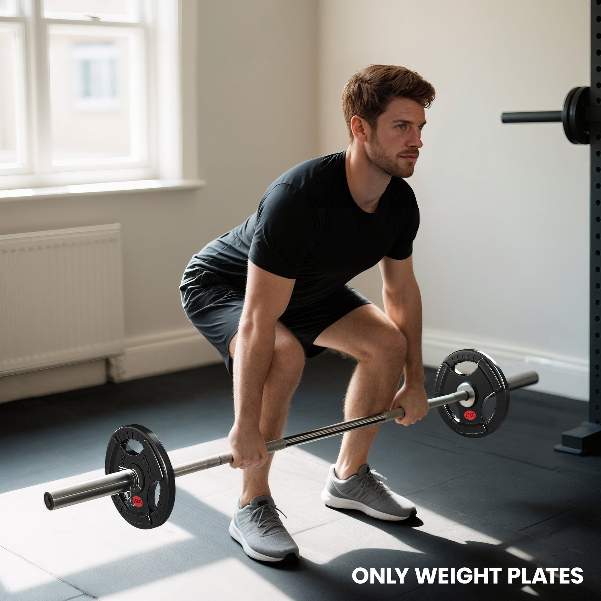 SPORTNOW Olympic Weight Plates, 2"/5cm Weight Disc Pair with Tri-Grips, 2 x 15kg Dumbbell Plates for Weightlifting and Strength Training Home Gym Fitness Workout, Black -