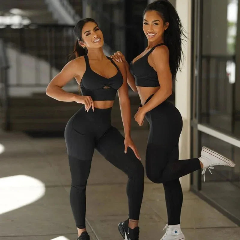 Seamless Yoga Leggings Set - 2 Piece Gym Workout Set for Women, Breathable & Comfortable Athletic Wear - roesports