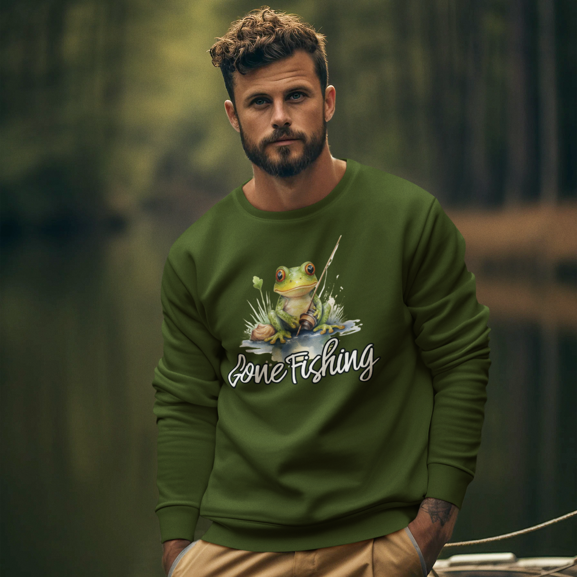 Gone Fishing Sweatshirt - Cozy Frog Design - roesports