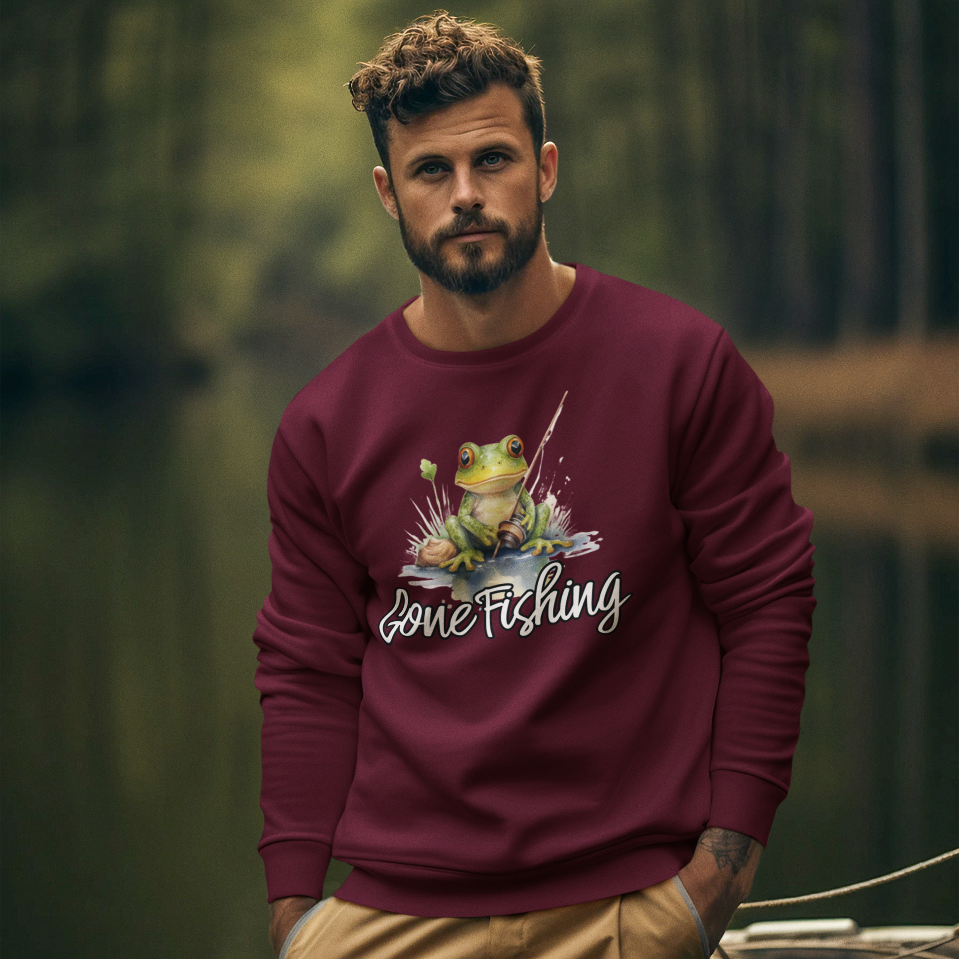 Gone Fishing Sweatshirt - Cozy Frog Design - roesports