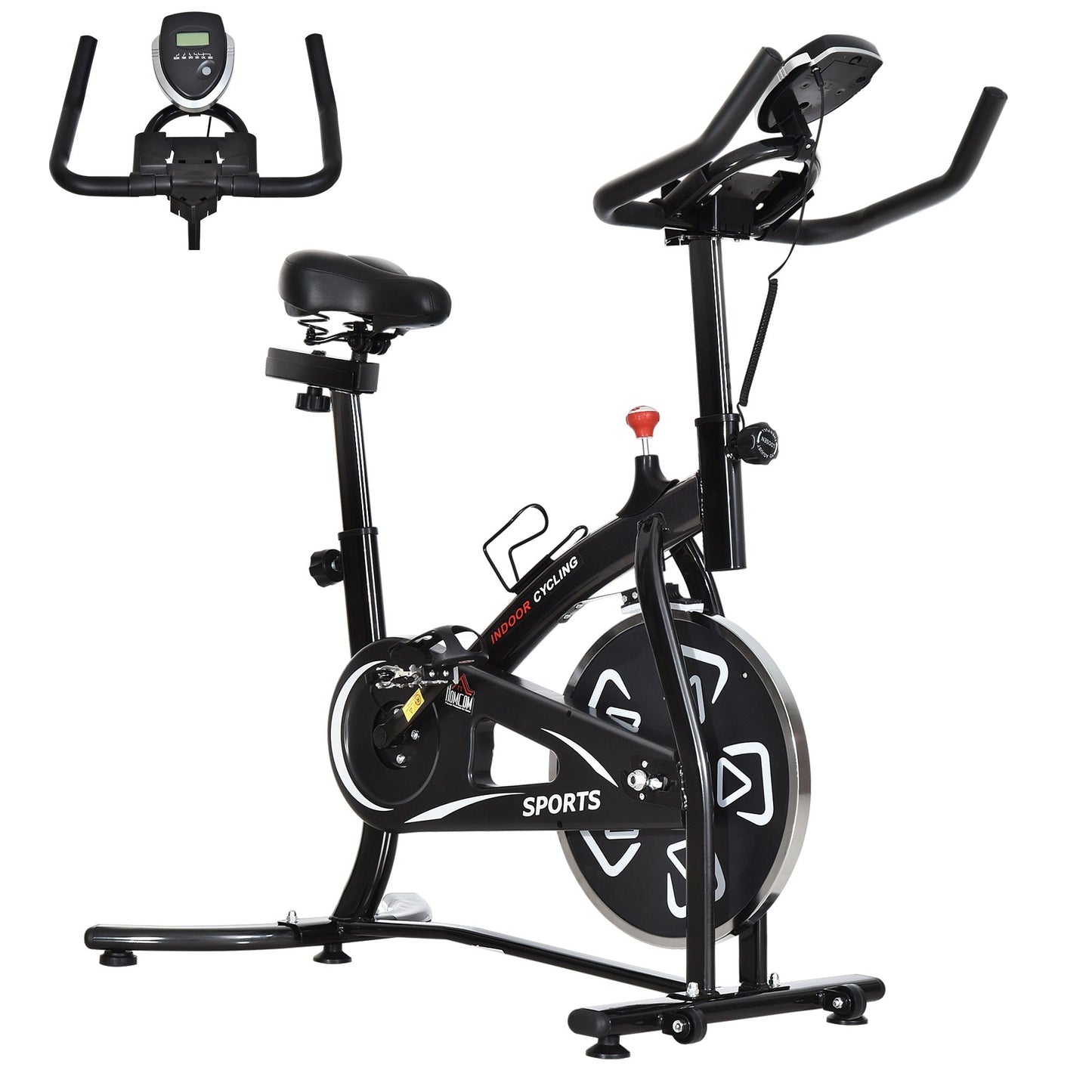 HOMCOM Indoor Stationary Exercise Bike 6kg Flywheel Fitness Cardio Workout Bke Trainer for Home Gym w/ Adjustable Resistance LCD Monitor Pad and Bottle Holder Black -