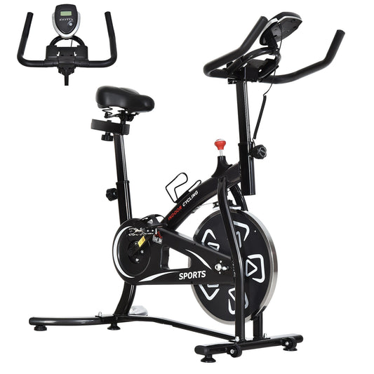 HOMCOM Indoor Stationary Exercise Bike 6kg Flywheel Fitness Cardio Workout Bke Trainer for Home Gym w/ Adjustable Resistance LCD Monitor Pad and Bottle Holder Black -