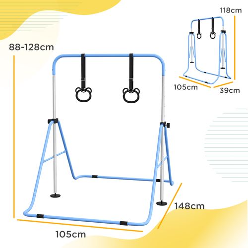 HOMCOM Adjustable Height Foldable Kids Gymnastics Bar with Non-Slip Mats - Roesports