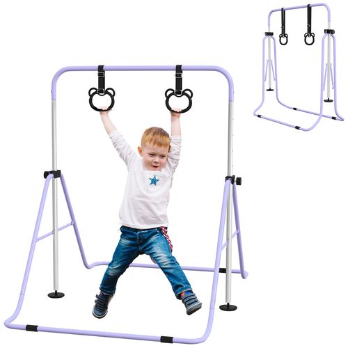 HOMCOM Adjustable Height Foldable Kids Gymnastics Bar with Non-Slip Mats - Roesports