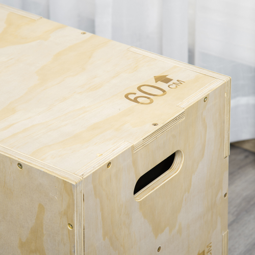HOMCOM 3-in-1 Wooden Plyo Box for Home Gym, Workout Training, Natural - Roesports