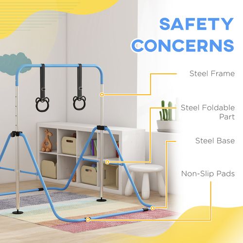 HOMCOM Adjustable Height Foldable Kids Gymnastics Bar with Non-Slip Mats - Roesports
