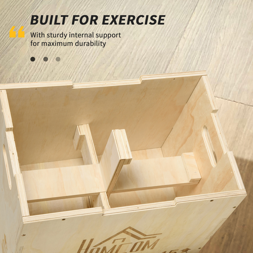 HOMCOM 3-in-1 Wooden Plyo Box for Home Gym, Workout Training, Natural - Roesports