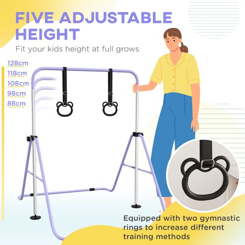 HOMCOM Adjustable Height Foldable Kids Gymnastics Bar with Non-Slip Mats - Roesports