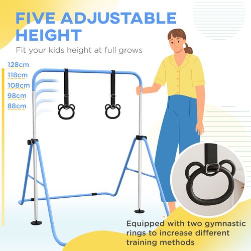 HOMCOM Adjustable Height Foldable Kids Gymnastics Bar with Non-Slip Mats - Roesports