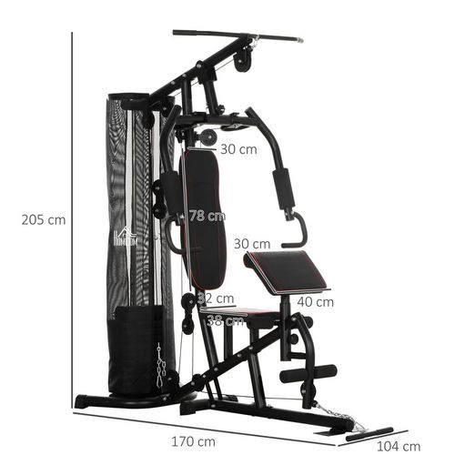 HOMCOM Multi Gym Fitness Equipment Exercise Machine with 45Kg Weight Stack - Roesports