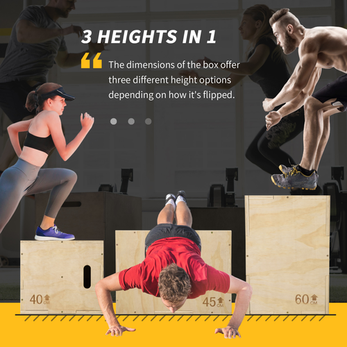 HOMCOM 3-in-1 Wooden Plyo Box for Home Gym, Workout Training, Natural - Roesports