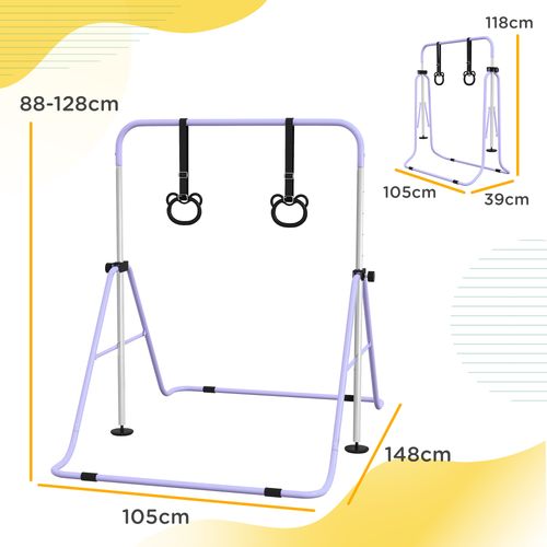 HOMCOM Adjustable Height Foldable Kids Gymnastics Bar with Non-Slip Mats - Roesports