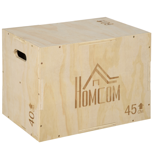 HOMCOM 3-in-1 Wooden Plyo Box for Home Gym, Workout Training, Natural - Roesports