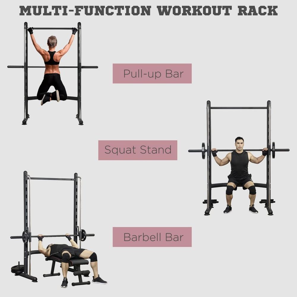 HOMCOM Adjustable Squat Rack with Pull Up Bar and Barbell Bar for Home Gym - Roesports