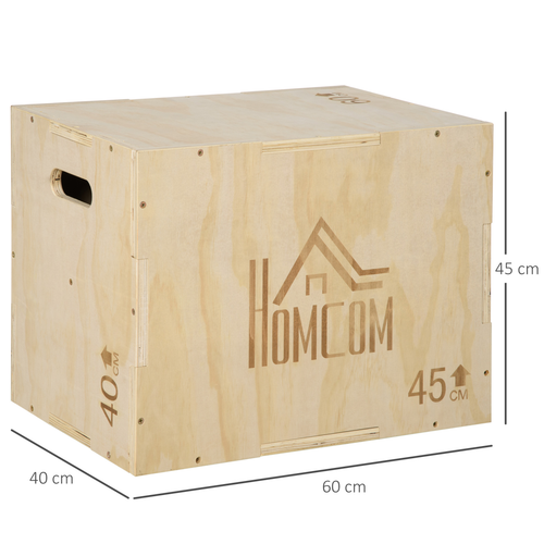 HOMCOM 3-in-1 Wooden Plyo Box for Home Gym, Workout Training, Natural - Roesports
