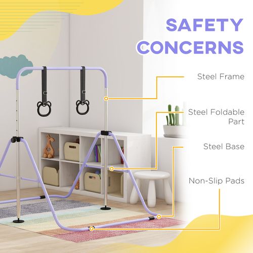 HOMCOM Adjustable Height Foldable Kids Gymnastics Bar with Non-Slip Mats - Roesports