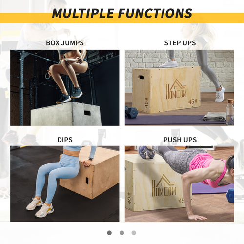 HOMCOM 3-in-1 Wooden Plyo Box for Home Gym, Workout Training, Natural - Roesports