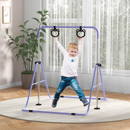 HOMCOM Adjustable Height Foldable Kids Gymnastics Bar with Non-Slip Mats - Roesports