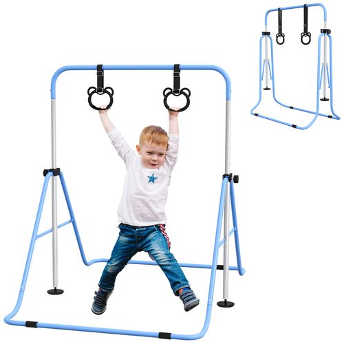 HOMCOM Adjustable Height Foldable Kids Gymnastics Bar with Non-Slip Mats - Roesports