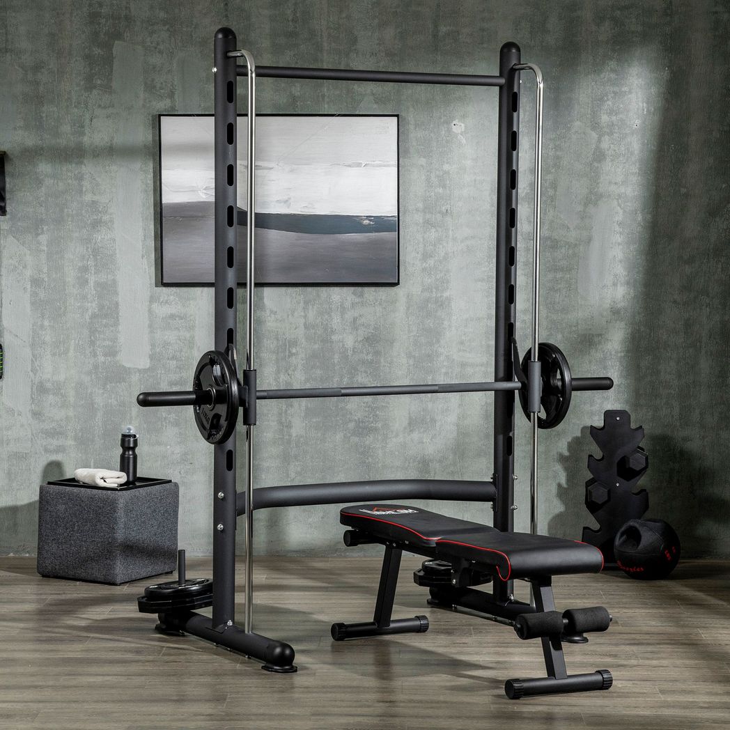 HOMCOM Adjustable Squat Rack with Pull Up Bar and Barbell Bar for Home Gym - Roesports
