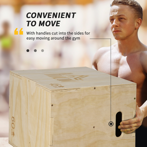 HOMCOM 3-in-1 Wooden Plyo Box for Home Gym, Workout Training, Natural - Roesports