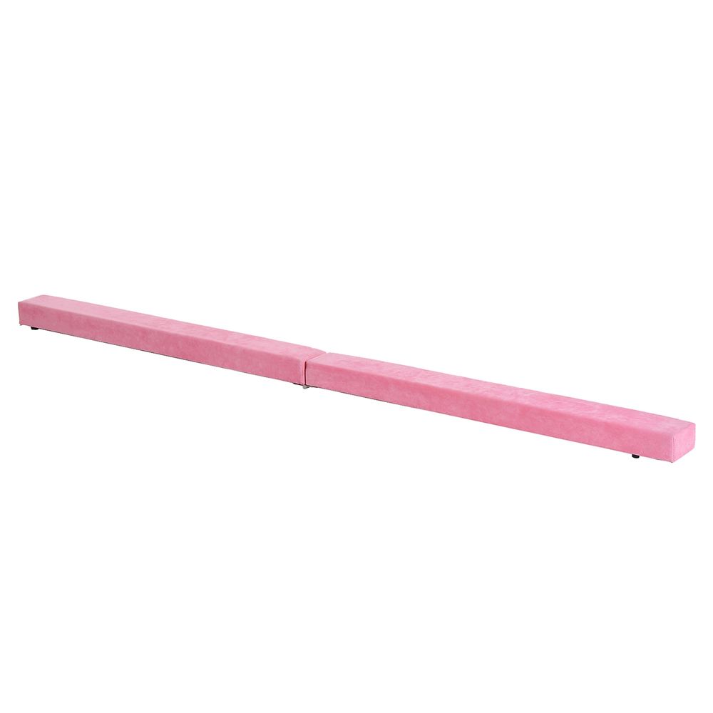 HOMCOM Balance Beam Trainer Fold Performance Gymnastics Suede Pink 2.1M Home - Roesports