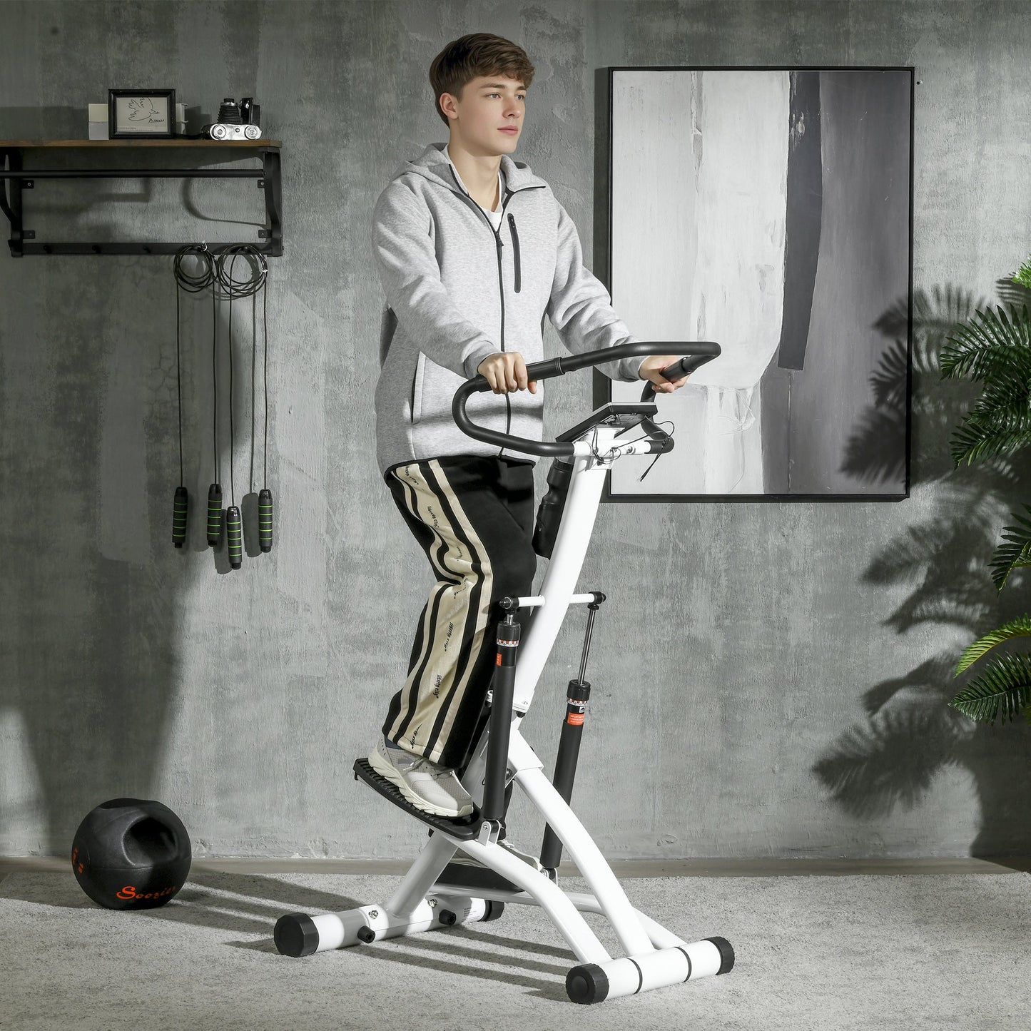 SPORTNOW Foldable Stepper Machine with 12-Level Hydraulic Resistance, Step Machine Exerciser with LCD Monitor and Drink Holder, for Home Fitness Workout, White and Black -