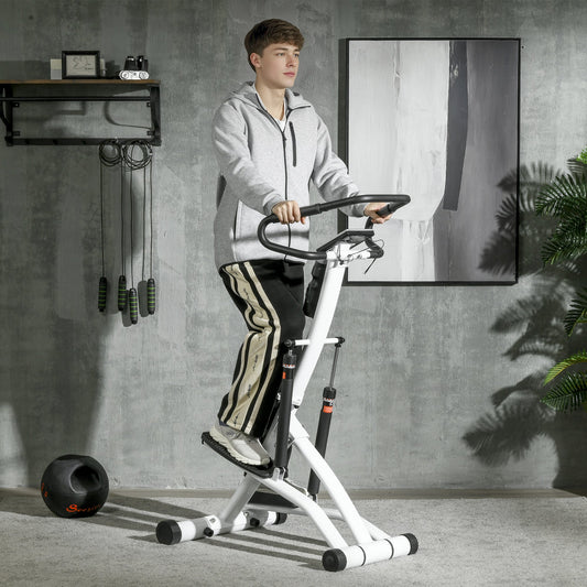SPORTNOW Foldable Stepper Machine with 12-Level Hydraulic Resistance, Step Machine Exerciser with LCD Monitor and Drink Holder, for Home Fitness Workout, White and Black -