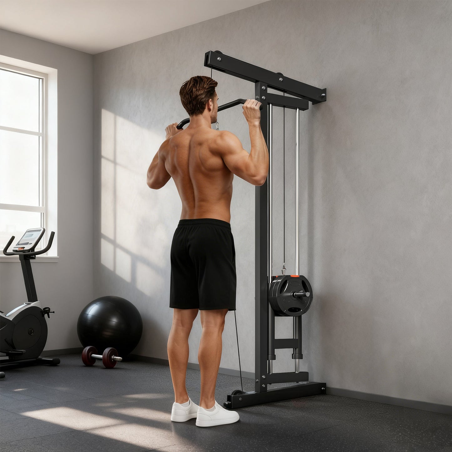 SPORTNOW Wall Mounted Lat Pull Down Machine, Crossover Cable Machine with High & Low Pulleys for Home Gym Full Body Workout -
