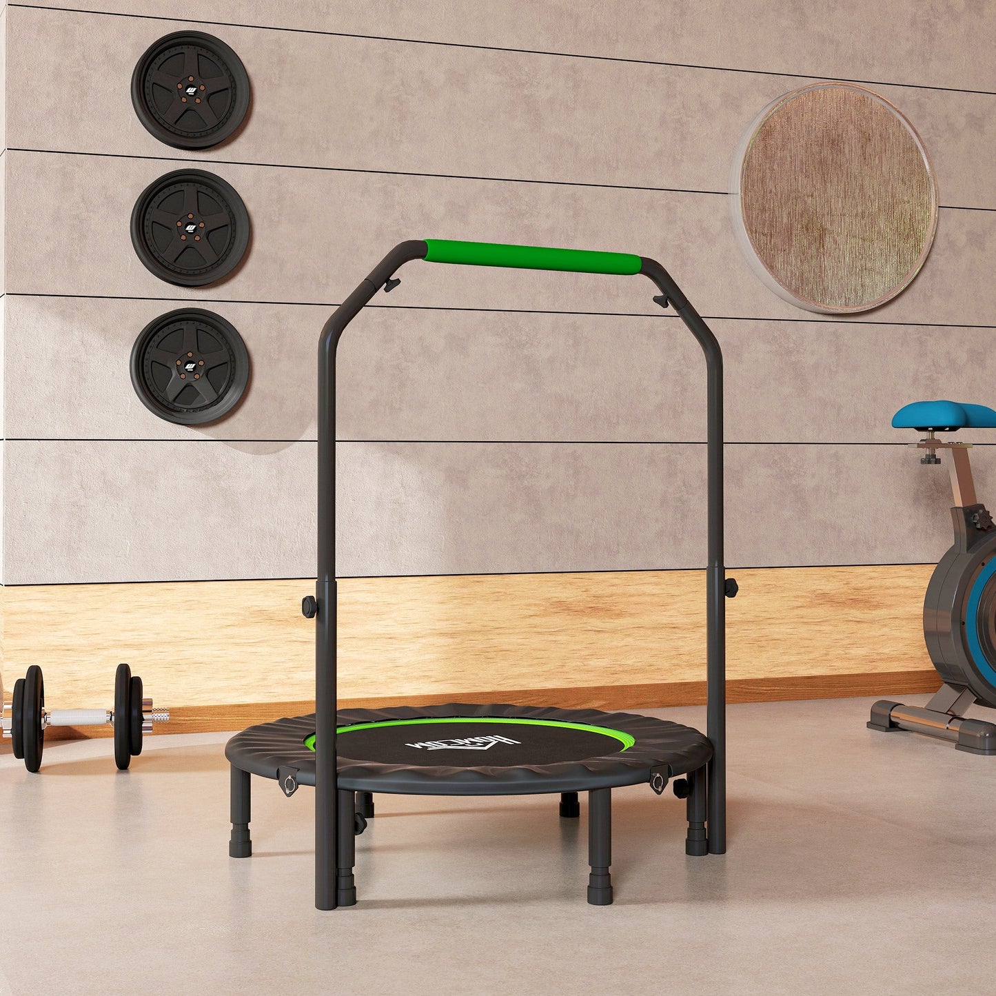 HOMCOM 40" Foldable Mini Fitness Trampoline, with Adjustable Foam Handle, Green -