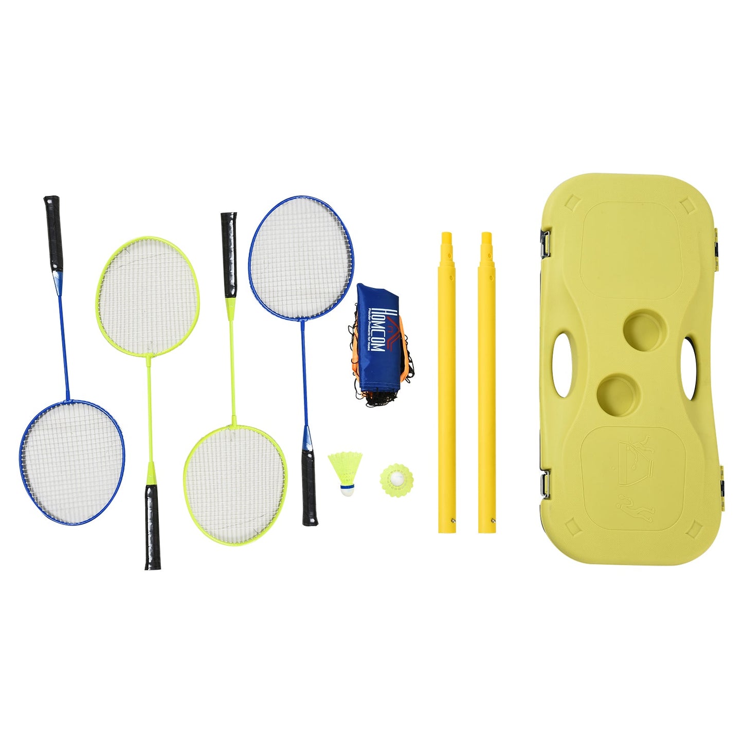 HOMCOM Portable Folding Badminton Net Set with 4 Badminton Rackets and 2 Nylon Shuttlecocks, for Adults Kids Indoor Outdoor Exercise Training -