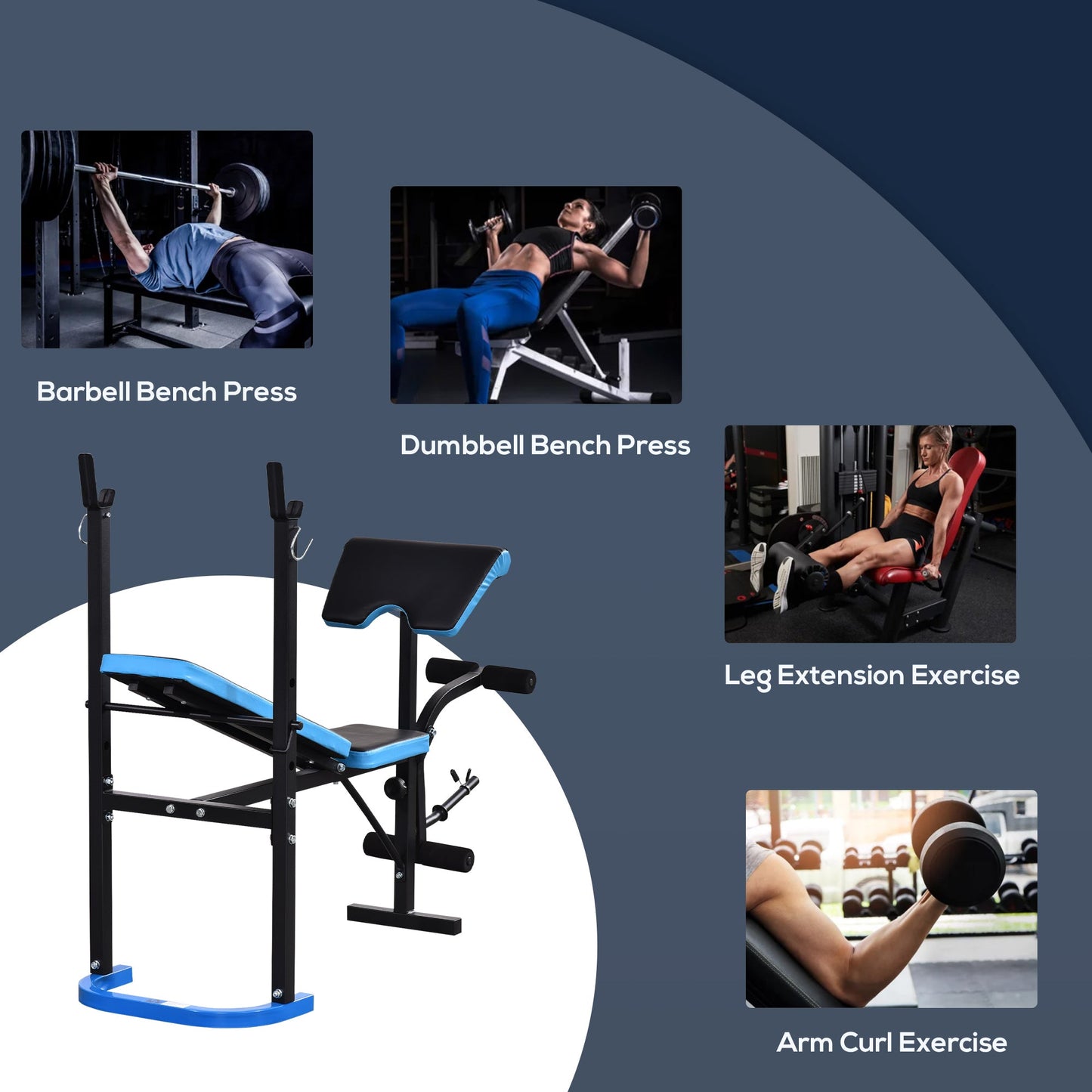 HOMCOM Adjustable Weight Bench with Leg Developer Barbell Rack for Lifting and Strength Training Multifunctional Workout Station for Home Gym Fitness, Black -