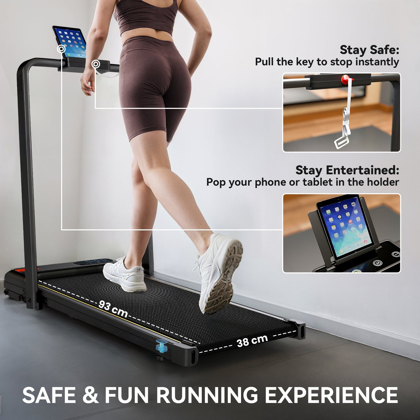 SPORTNOW Folding Treadmill Walking Pad, 2HP Portable Under Desk Treadmill with Handle, Running Jogging Walking Machine -
