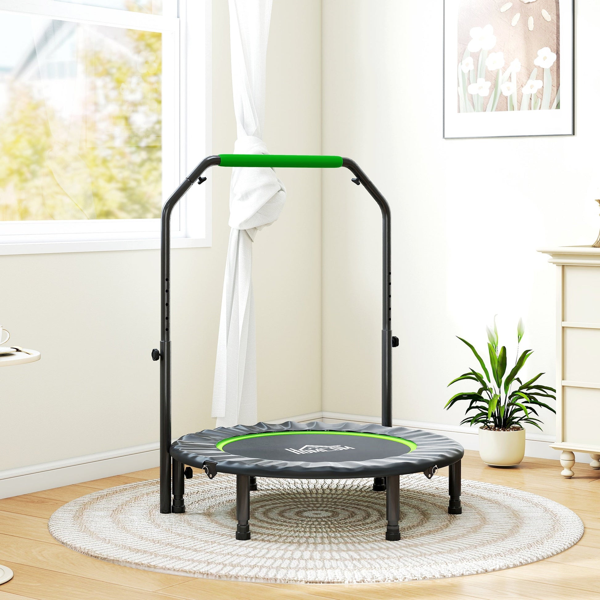 HOMCOM 40" Foldable Mini Fitness Trampoline, with Adjustable Foam Handle, Green -