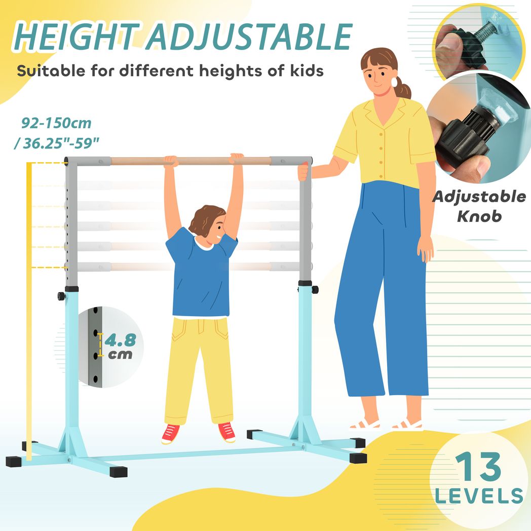 HOMCOM Adjustable Kids Gymnastics Bar Horizontal Training Steel - Roesports