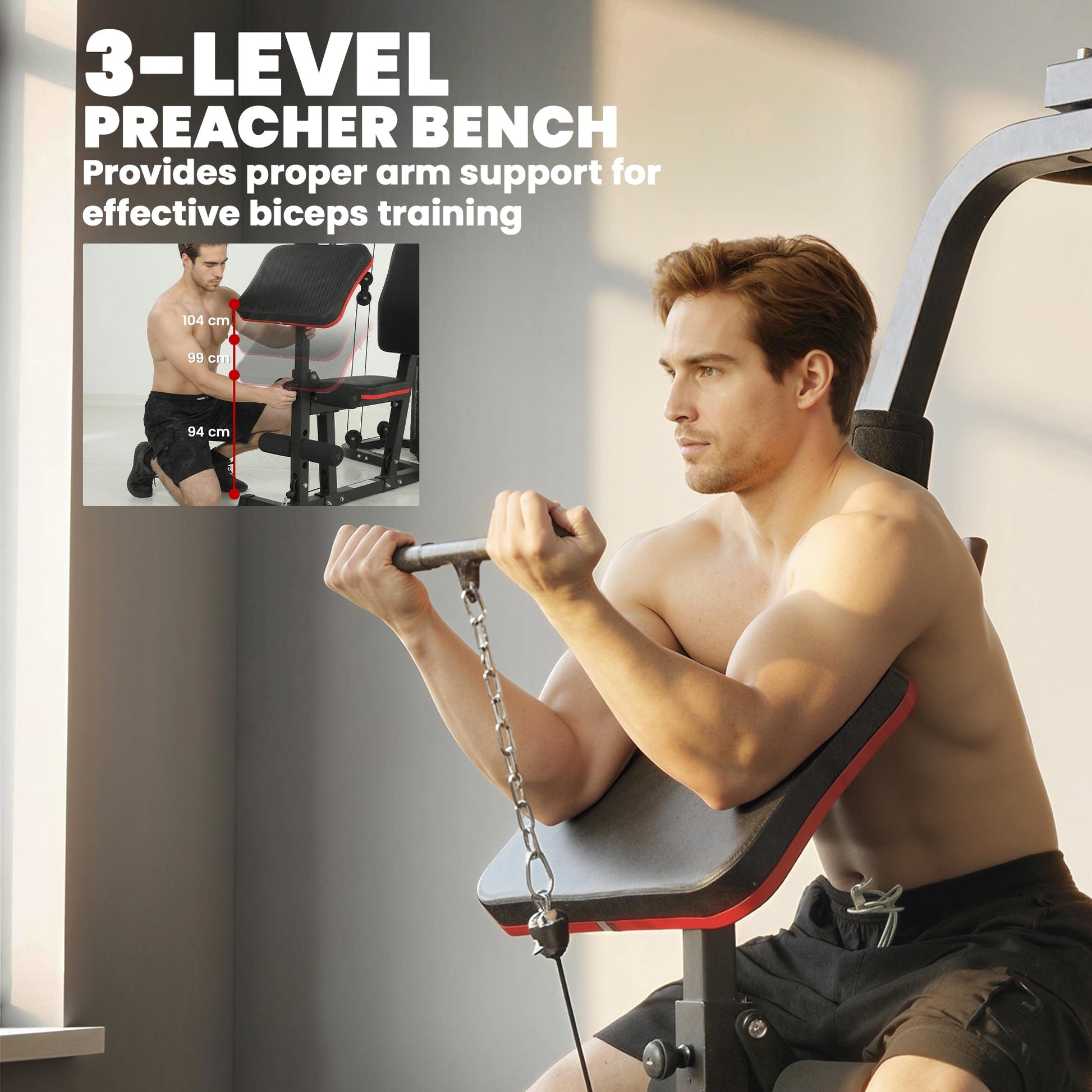 SPORTNOW Home Multi Gym Smith Machine with 65kg Weight Stack, Cable Pulley System, Chest Station, Preacher Pad & Leg Developer -