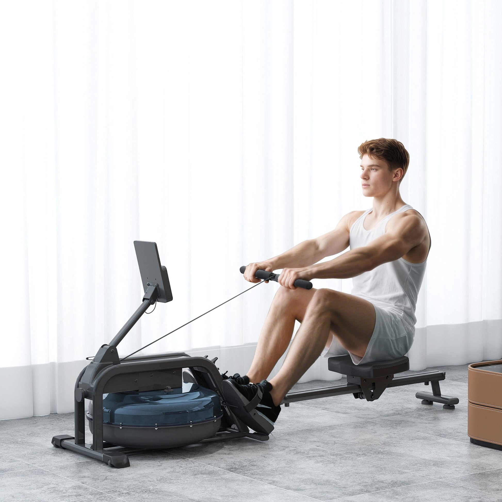 SPORTNOW Water Rowing Machine with Wheels, Vertical Storage, Adjustable Resistance, for Strength, Cardio Training -