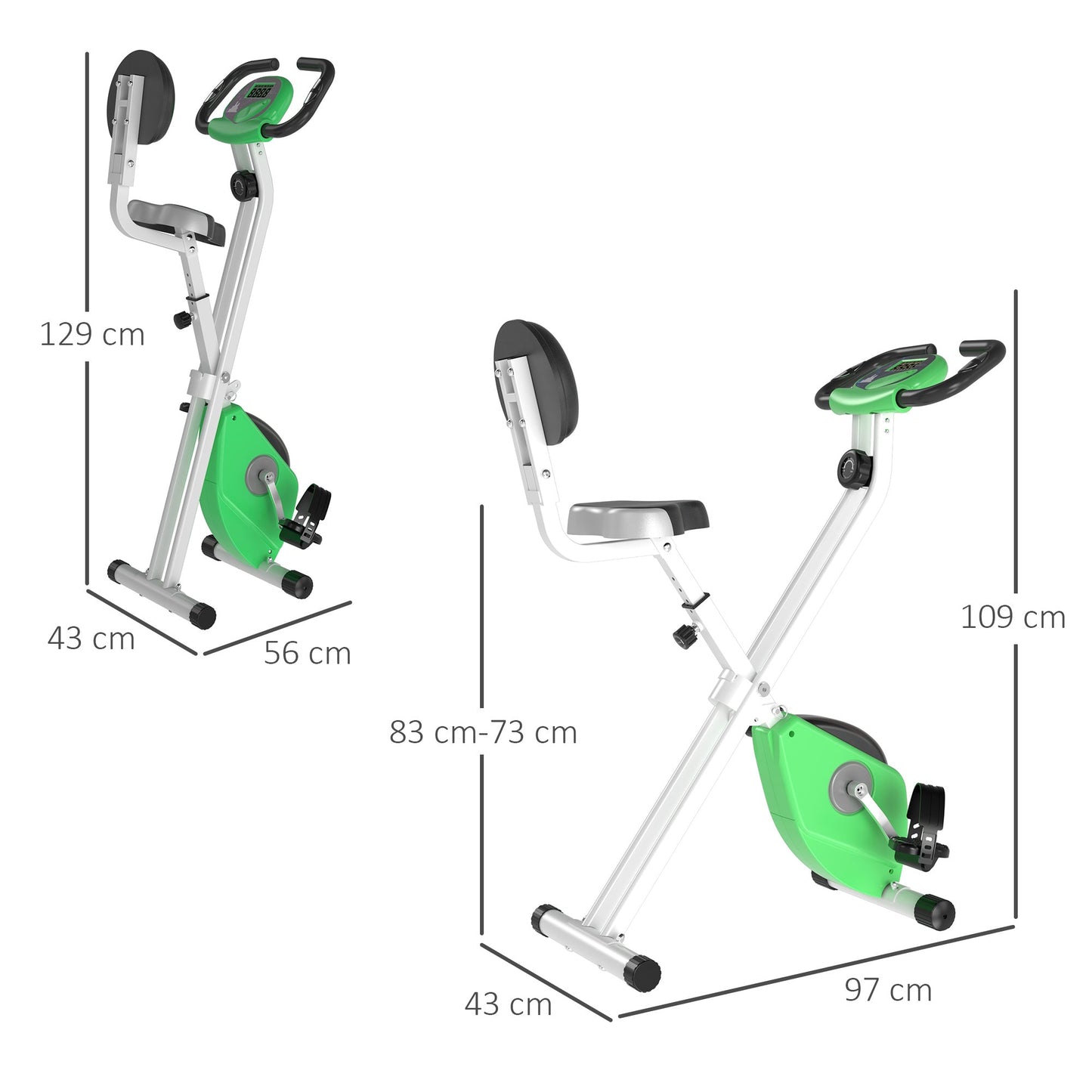 HOMCOM Folding Exercise Bike, Fitness Bicycle Indoor Trainer, Quiet 8-Level Magnetic Resistance, with LCD Monitor, Pulse Sensor and Wheels for Sport Maison and Cardio Training, Green -