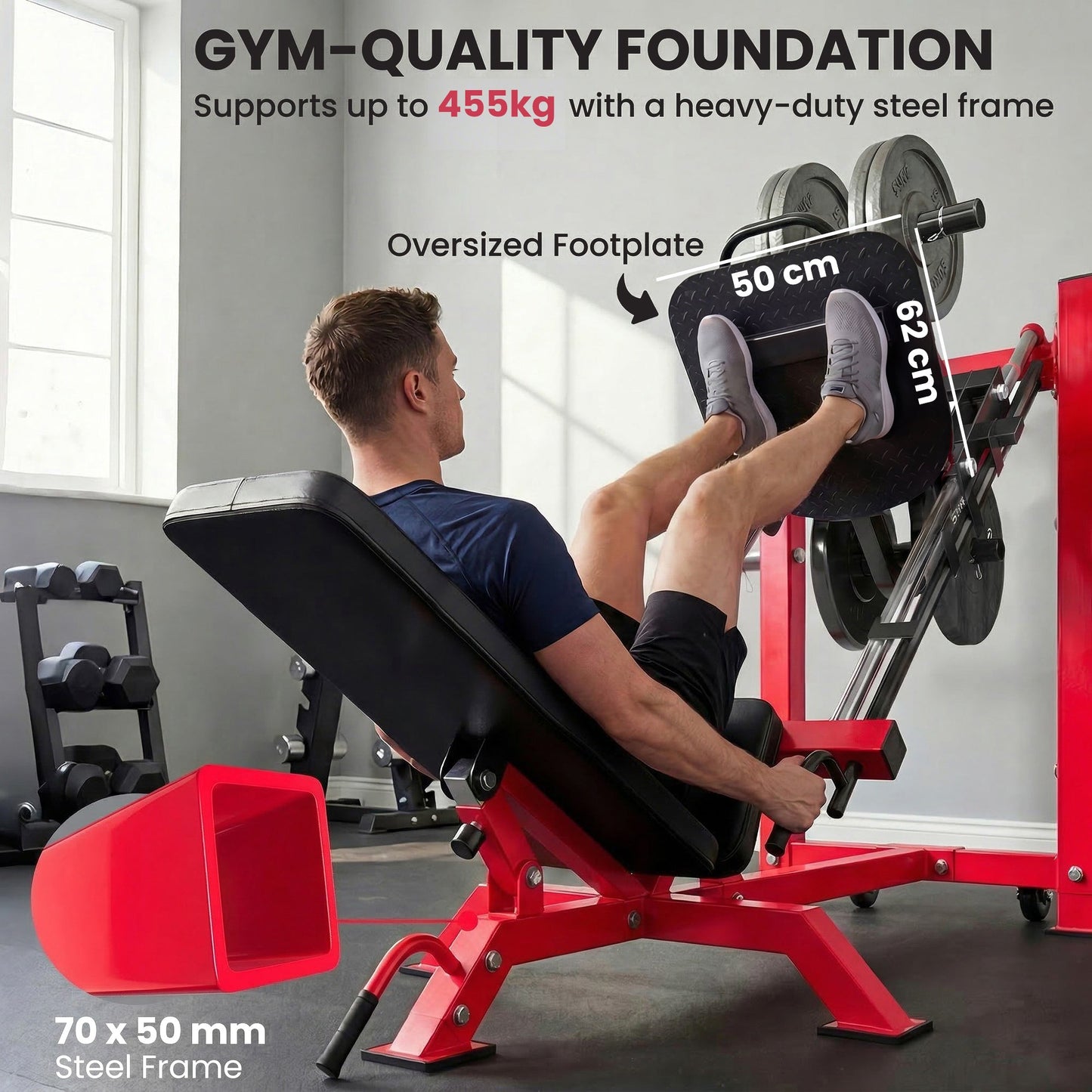 SPORTNOW Leg Press Machine with Wheels and Calf Block, Adjustable Squat Machine for Home Gym, 455KG Capacity -